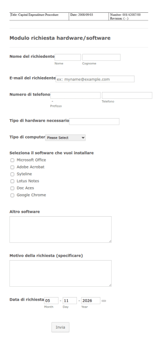 Modulo Richiesta Hardware/software