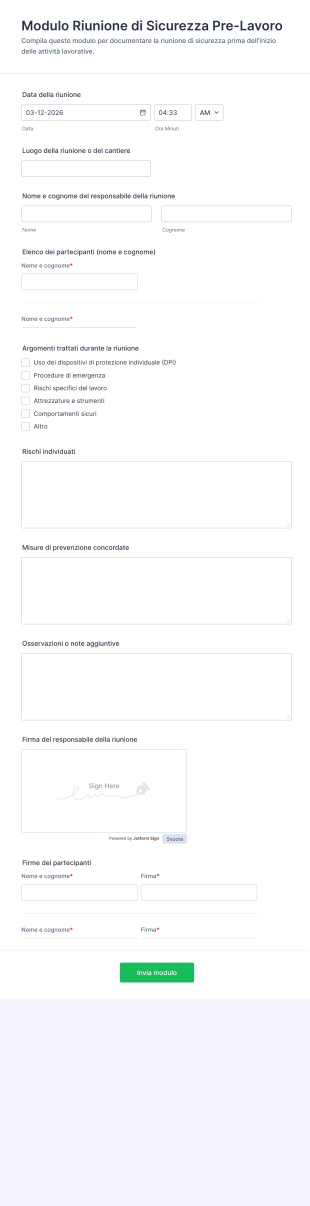 Modulo Riunione Di Sicurezza Pre Lavoro