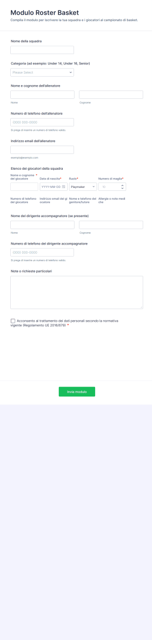 Modulo Roster Basket Form Template