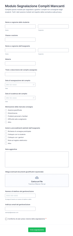 Modulo Segnalazione Compiti Mancanti