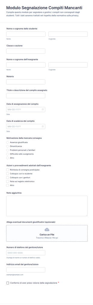 Modulo Segnalazione Compiti Mancanti