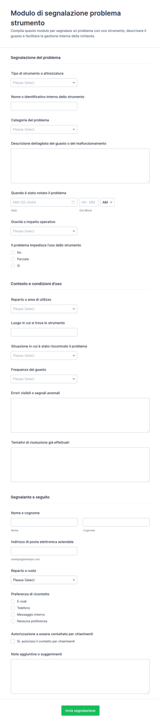 Modulo Segnalazione Problemi Strumentali 📋