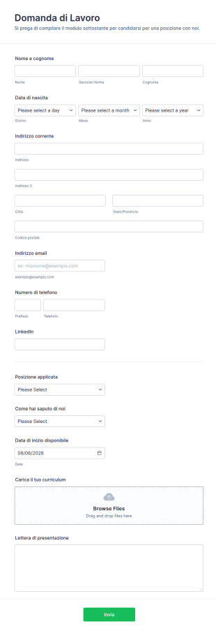 Modulo Semplice Per Candidatura Di Lavoro
