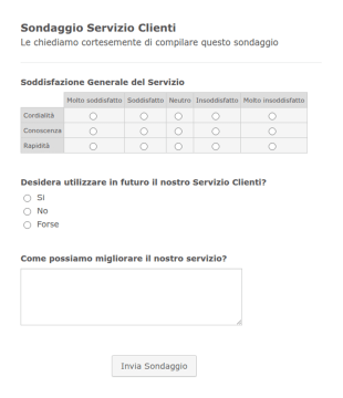 Modulo Sondaggio Sulla Soddisfazione Del Cliente