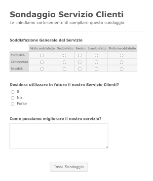 Modulo Sondaggio Sulla Soddisfazione Del Cliente