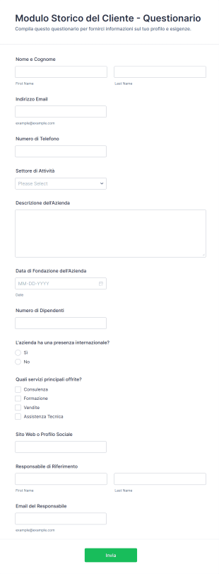 Modulo Storico Del Cliente Questionario