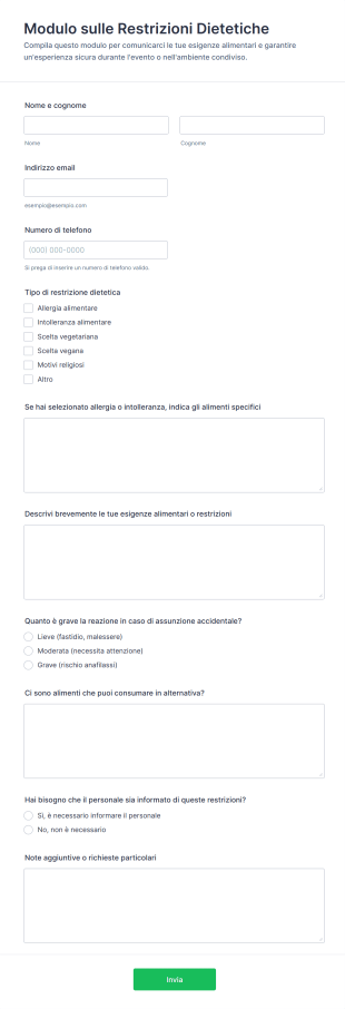 Modulo Sulle Restrizioni Dietetiche