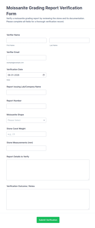 Moissanite Grading Report Verification Form Template