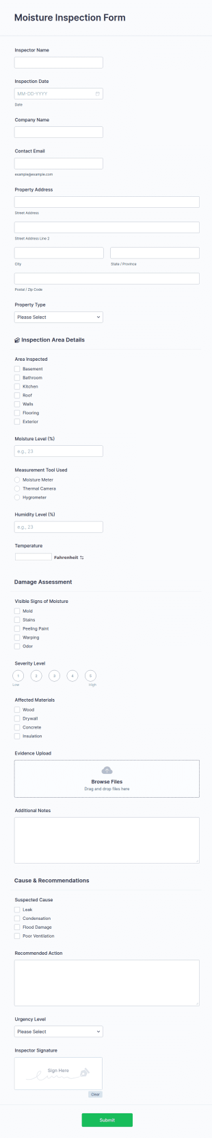 Moisture Inspection Form Template