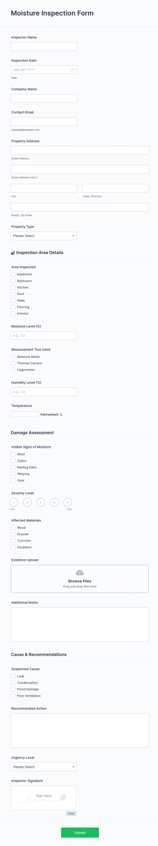 Moisture Inspection Form Template