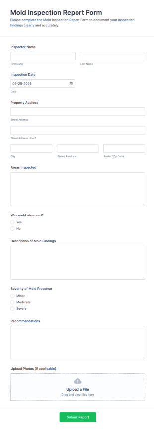 Mold Inspection Report Form Template