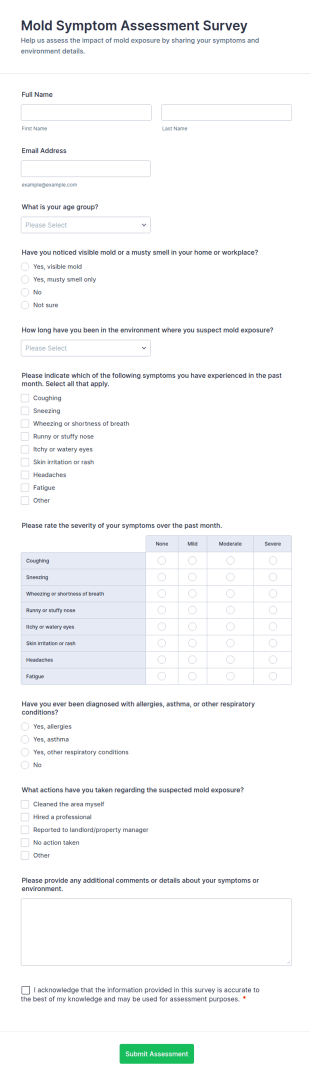 Mold Symptom Assessment Survey Form Template