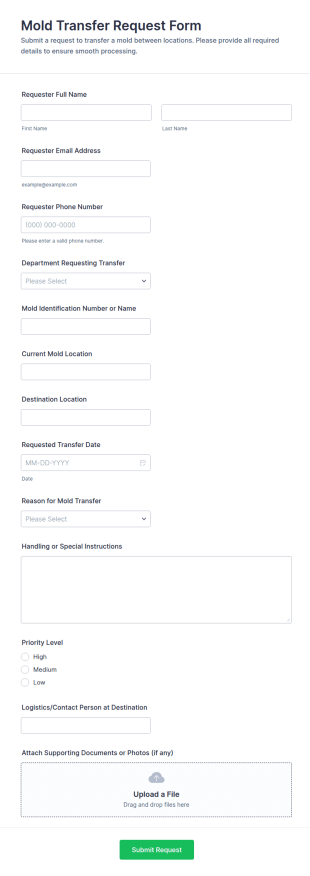 Mold Transfer Request Form Template