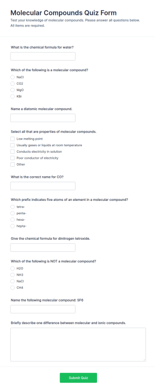 Molecular Compounds Quiz Form Template