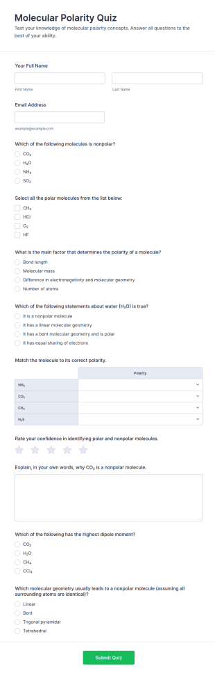 Molecular Polarity Quiz Form Template