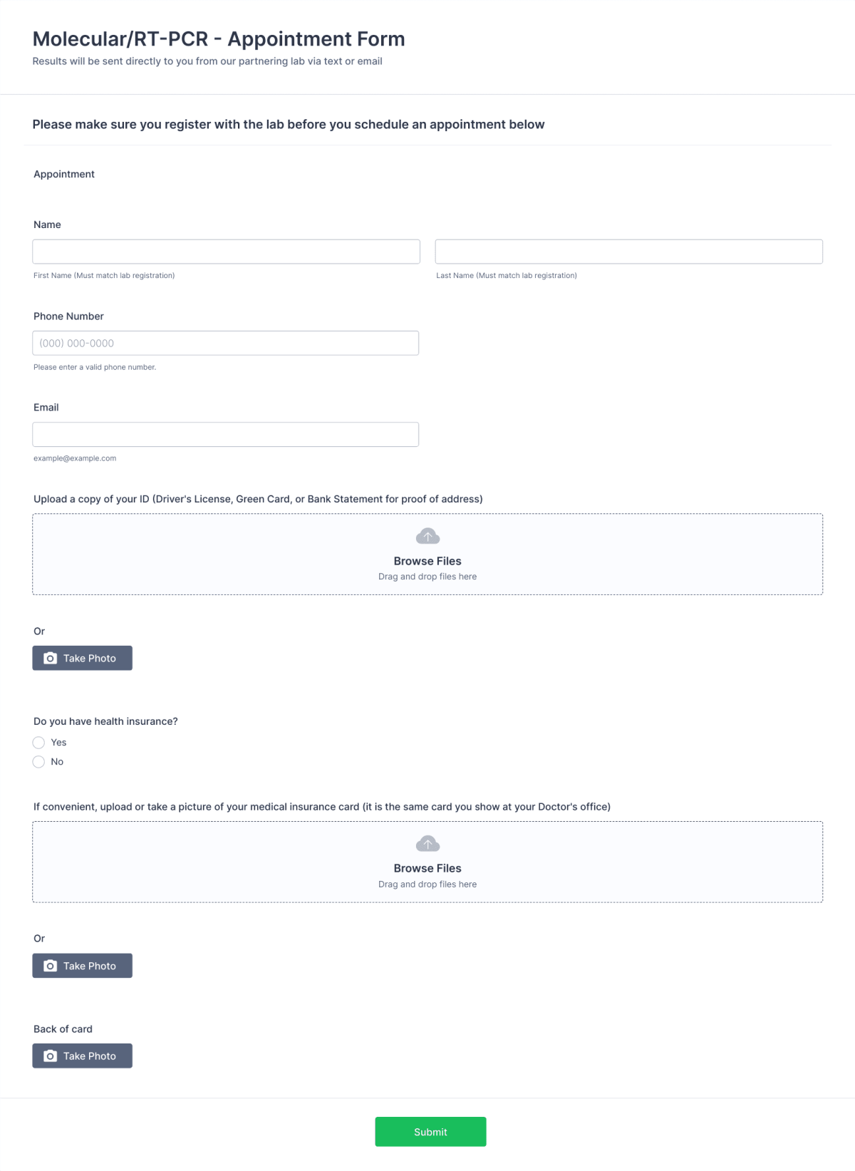 Molecular/RT-PCR - Appointment Form - Differx Form Template | Jotform