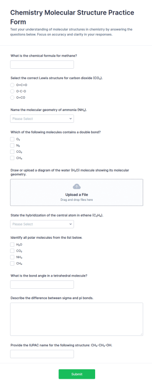 Molecular Structure Practice Form Template