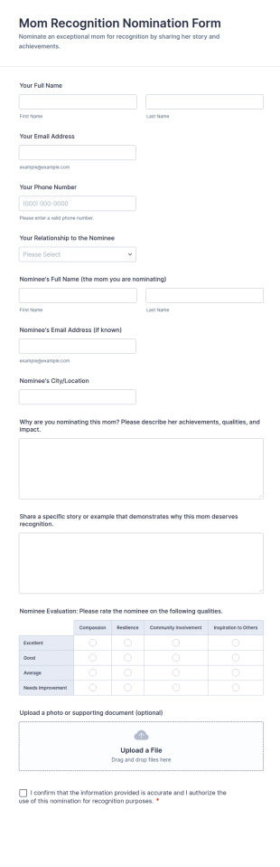 Mom Recognition Nomination Form Template
