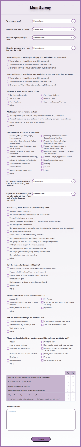 Mom Survey Form Template