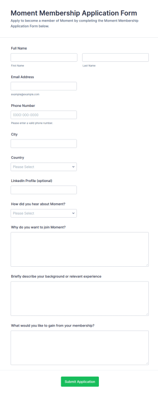 Moment Membership Application Form Template