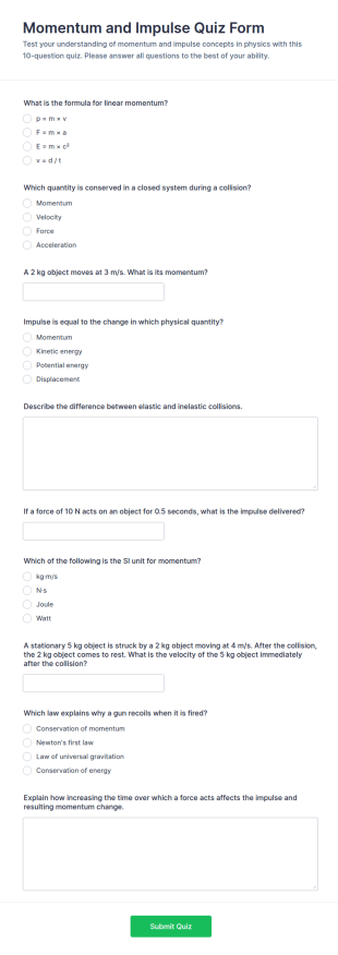 Momentum And Impulse Quiz Form Template