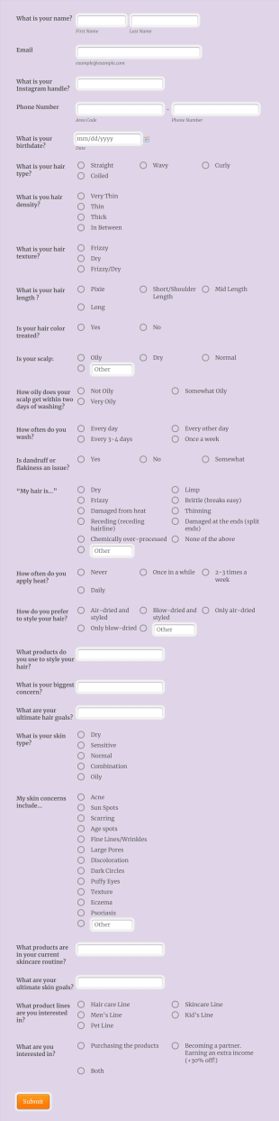 Monat Beauty Quiz Form Template