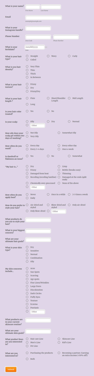 Monat Beauty Quiz Form Template