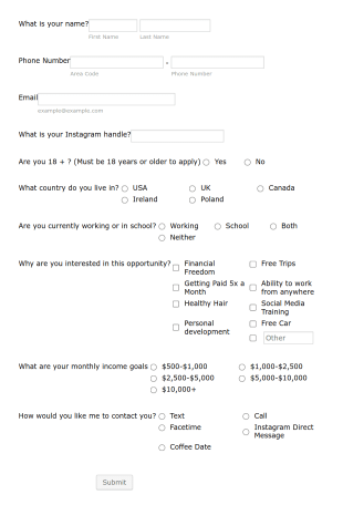 Monat Influencer Application Form Template