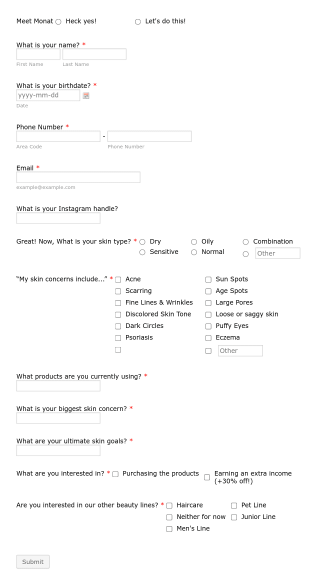 Monat Skin Consultation Quiz Form Template