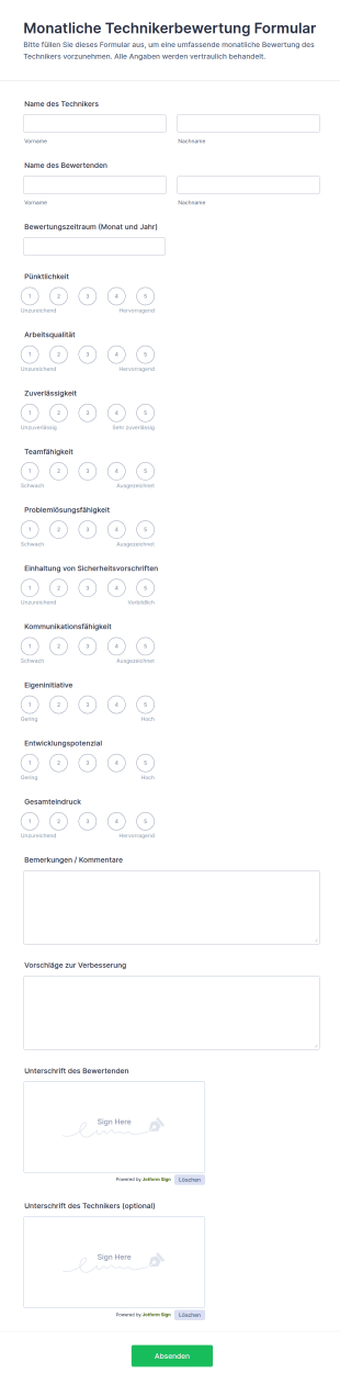 Monatliche Technikerbewertung Formular
