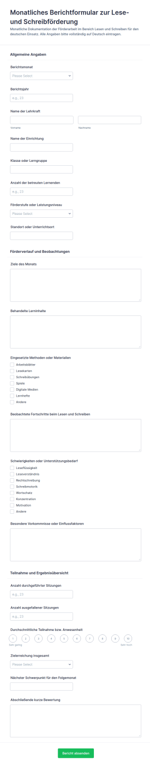Monatlicher Alphabetisierungstrainerbericht Fragebogen