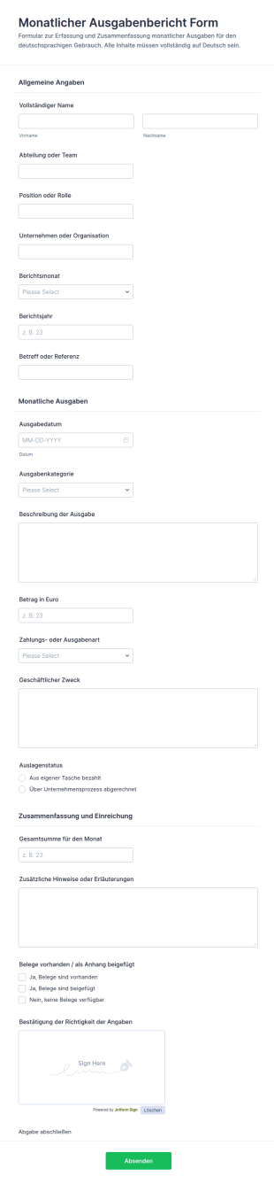 Monatlicher Ausgabenbericht Formular