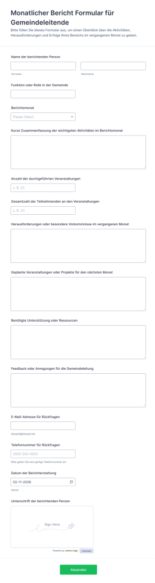 Monatlicher Bericht Formular Für Gemeindeleitende