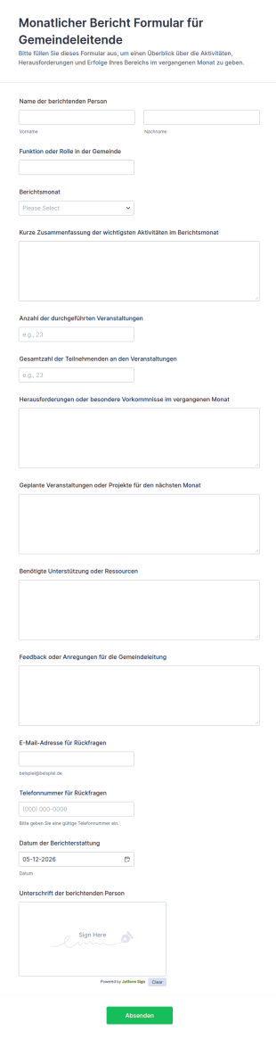 Monatlicher Bericht Formular Für Gemeindeleitende