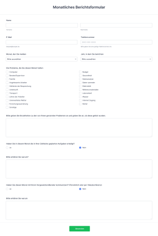Monatliches Berichtsformular Form Template