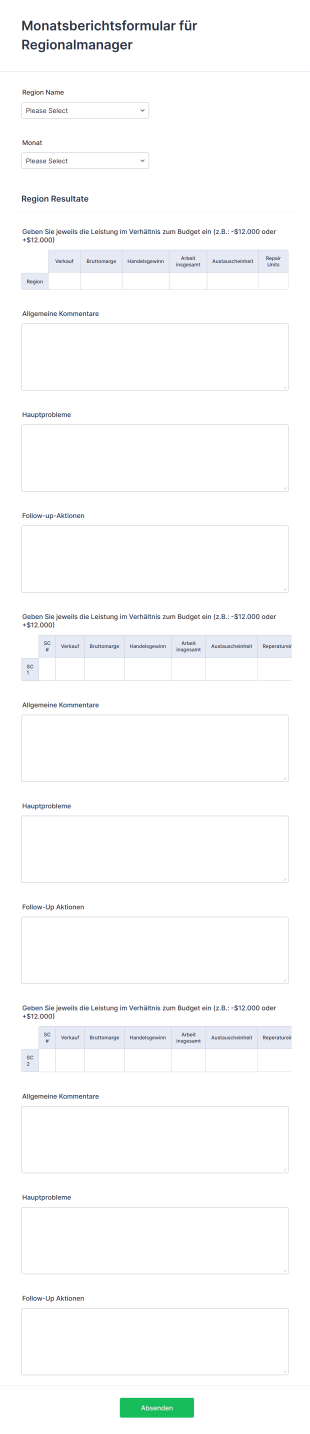 Monatsberichtsformular Für Regionalmanager