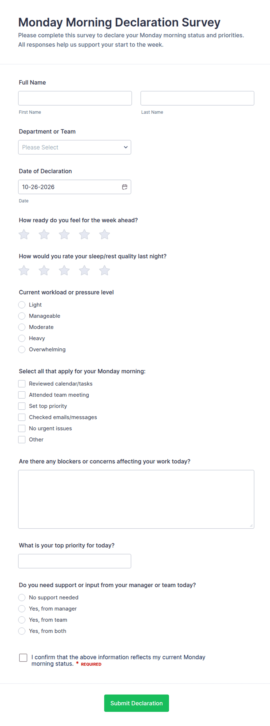 Monday Morning Declaration Form Template | Jotform