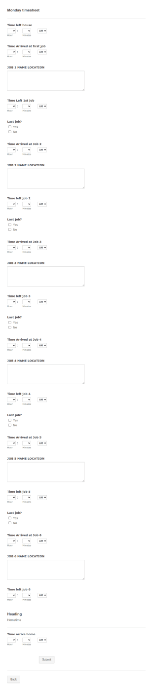 Monday Timesheet Form Template
