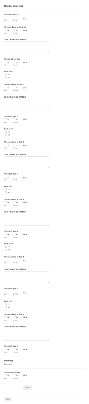 Monday Timesheet Form Template