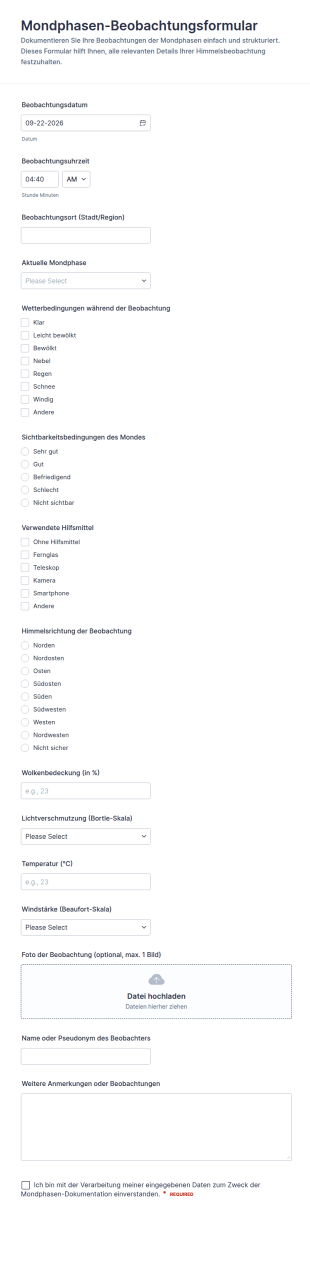 Mondphasen Beobachtungsbogen