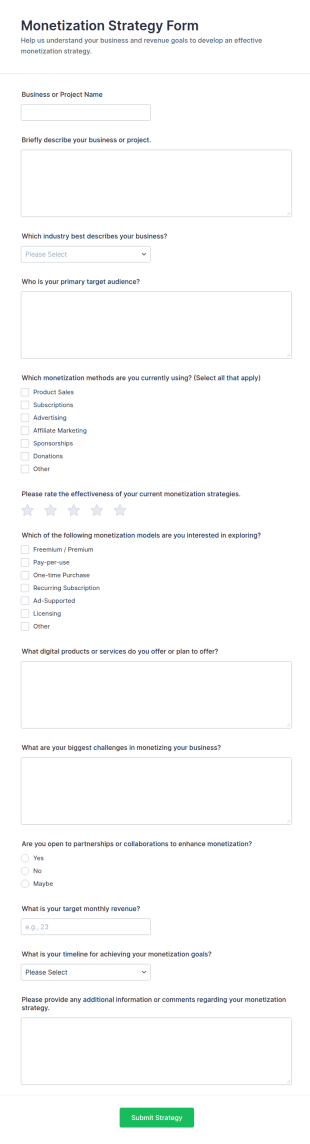 Monetization Strategy Form Template