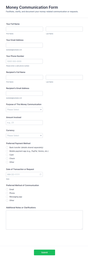 Money Communication Form Template