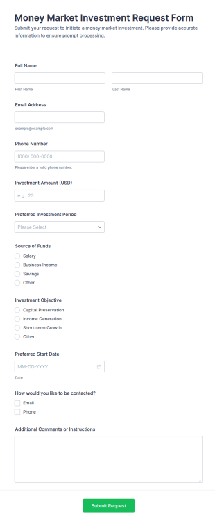 Money Market Investment Request Form Template