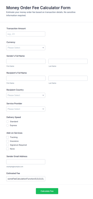 Money Order Fee Calculator Form Template