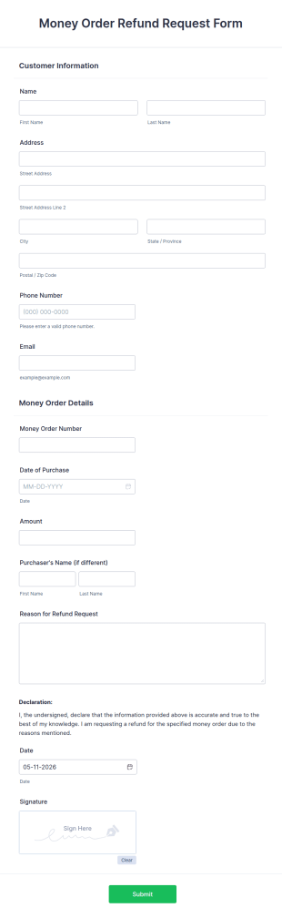 Money Order Refund Request Form Template