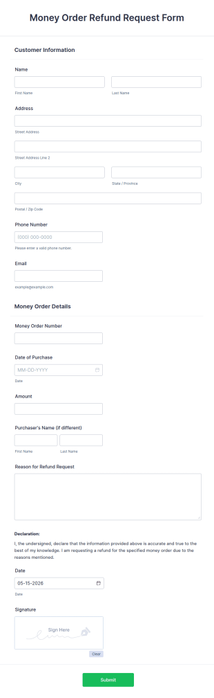 Money Order Refund Request Form Template