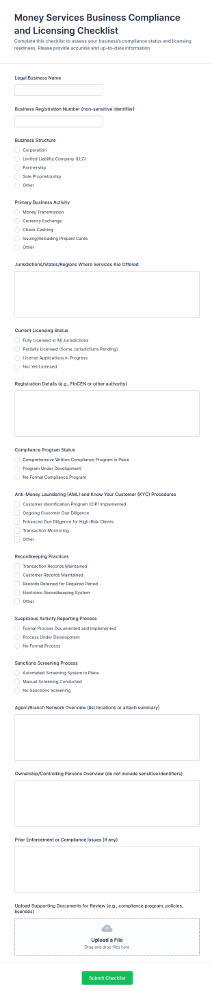 Money Services Business Compliance And Licensing Checklist Form Template