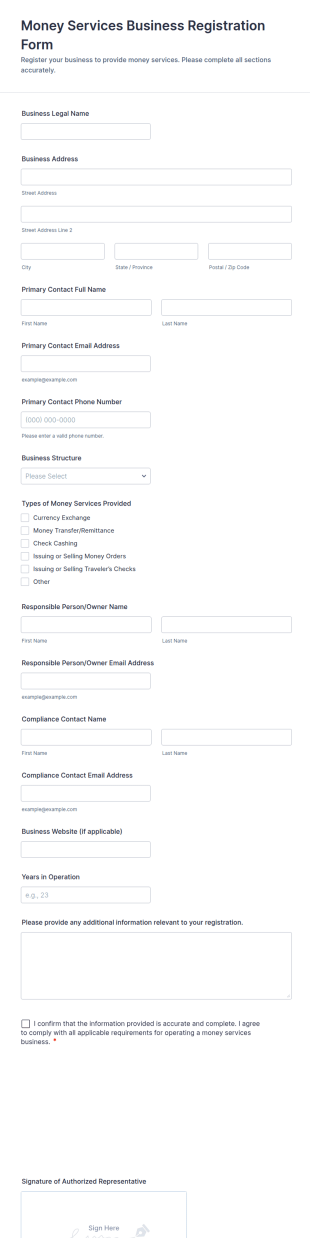 Money Services Business Registration Form Template