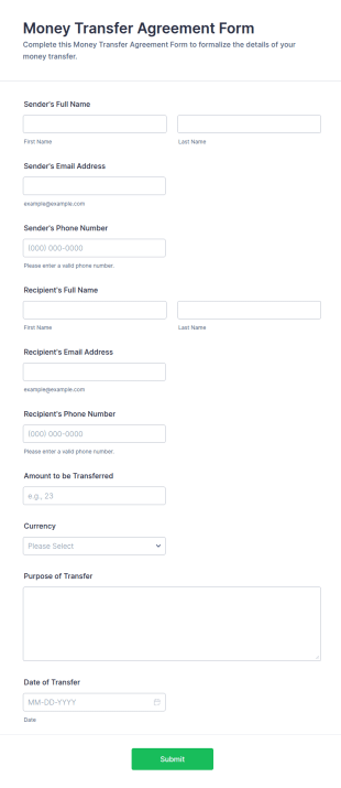 Money Transfer Agreement Form Template