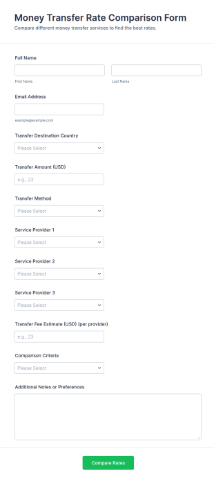 Money Transfer Rate Comparison Form Template